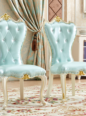 欧式高端实木真皮软包靠背餐椅美式舒适久坐家用酒店洽谈麻将椅子