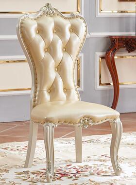 欧式真皮实木餐椅家用高档餐厅家具酒店休闲洽谈木椅书桌靠背椅子