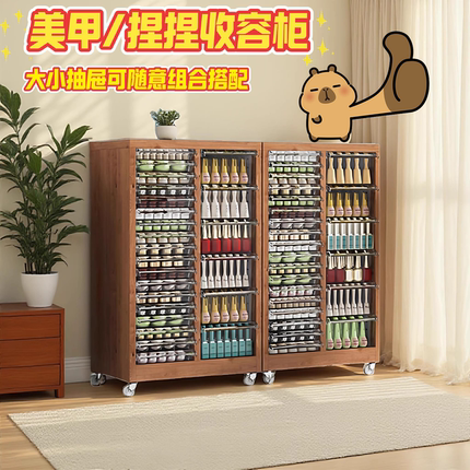 加轮子美甲柜平底抽屉式文件柜甲油胶文件柜彩妆烘焙整理柜仿木纹