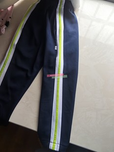 闽清县实验小学校服裤夏藏青拼白色宽边荧光绿杠条加绒纯棉保暖裤