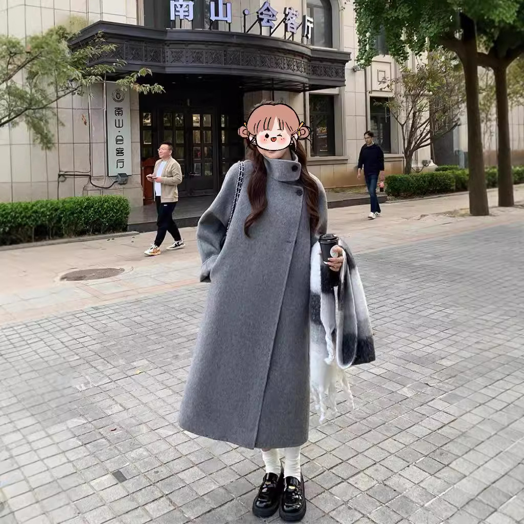 赫本风立领气质双面羊绒大衣女2024年秋冬新款毛呢外套时尚百搭