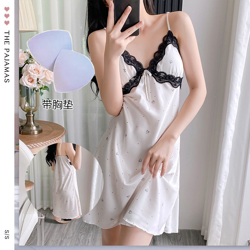 夏季吊带睡衣女性感蕾丝边睡裙设