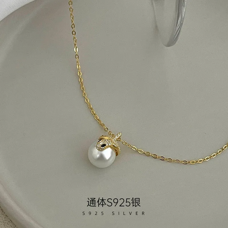 925纯银小蛇项链女轻奢镶钻珍珠吊坠灵蛇锁骨链时尚气质蛇年配饰