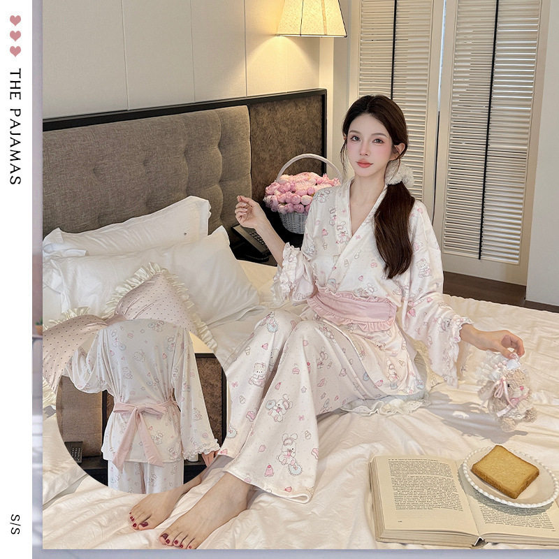 睡衣女甜美印花兔兔花色长袖长裤
