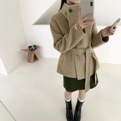 韩国东大门立领双面羊绒大衣女中长款收腰显瘦名媛加厚羊毛呢外套