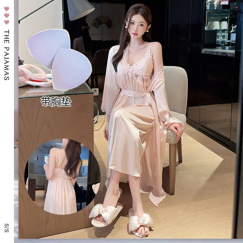长款过膝纯欲风家居服性感睡衣女