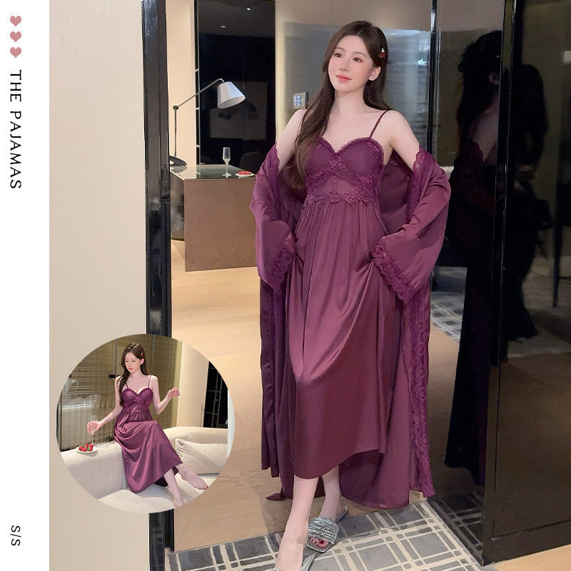 新款性感蕾丝缎面弹力冰丝睡衣女