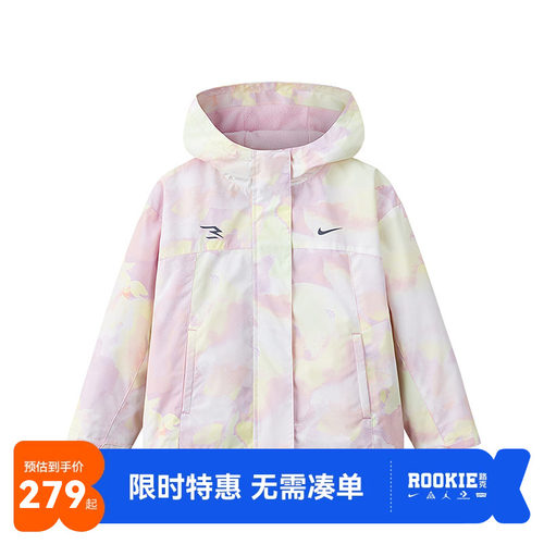 NIKE 3BRAND童装儿童夹克女童防风外套新款中童大童加绒连帽外套