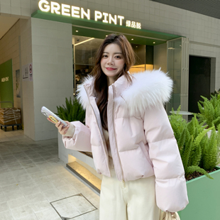保暖甜美外套 短款 羽绒服女新款 90白鸭绒小个子真貉子毛领粉色时尚