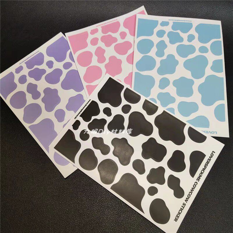diy滴胶手机壳黑白奶牛花纹贴纸粉色奶牛纹路镭射贴纸手工材料包