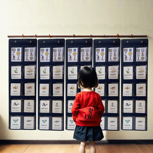 儿童墙挂式早教识字透明挂袋幼儿园启蒙卡片收纳宝宝认字学习卡袋