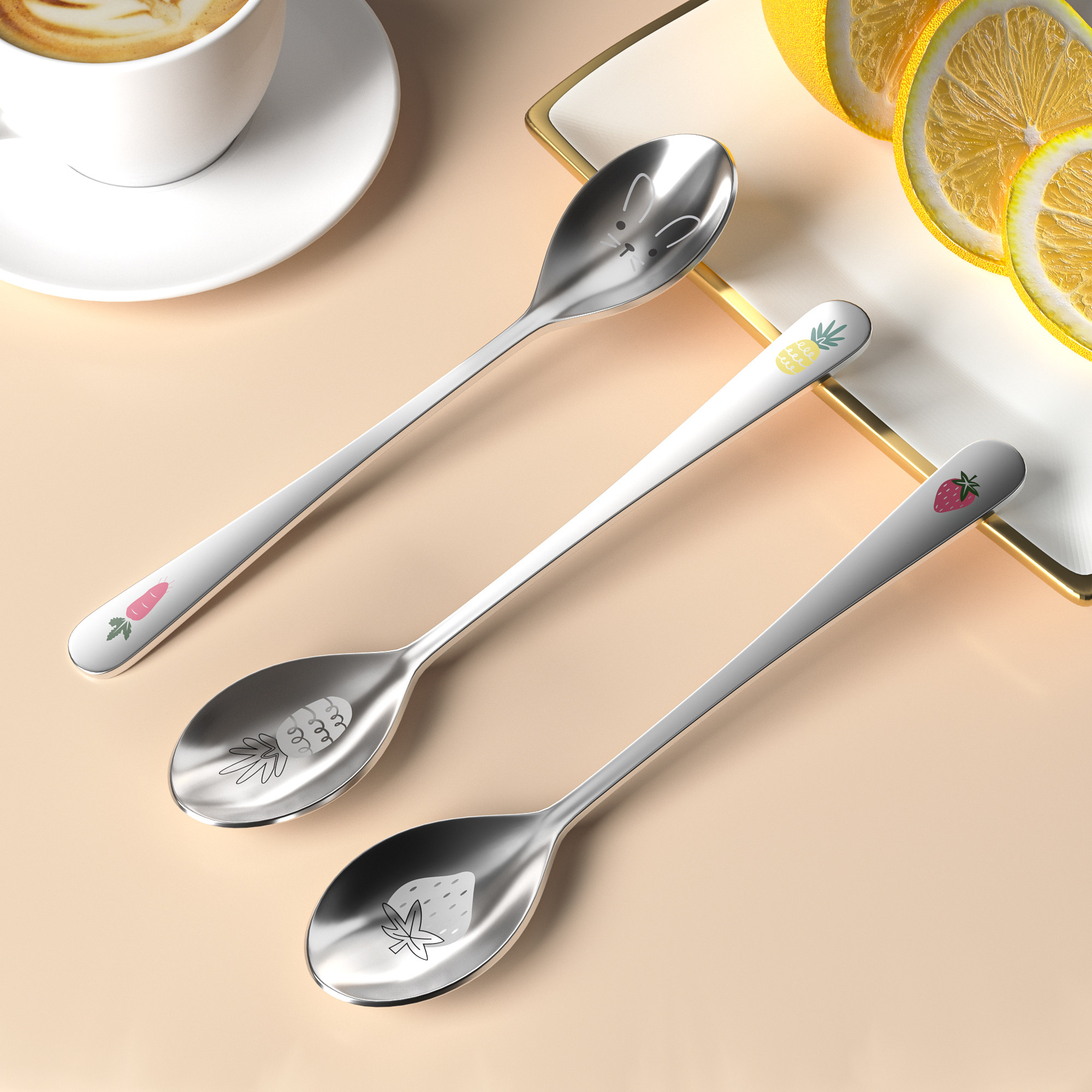 304不锈钢勺子高级感韩式拌饭勺草莓长柄餐勺小调羹女生好看汤匙