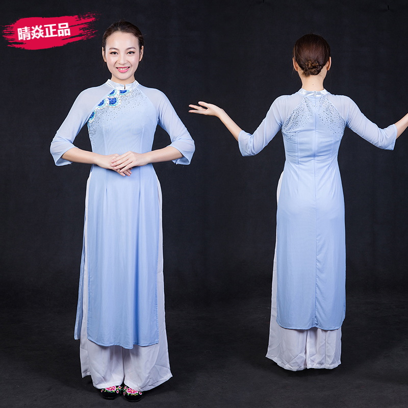 新款晴焱民族服装量身定做京族服饰长款修身古典舞台演出服女装