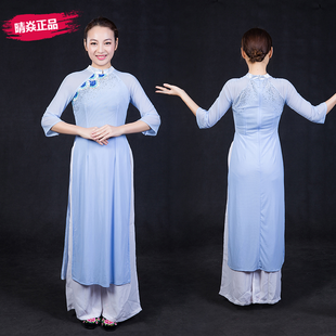 新款晴焱民族服装量身定做京族服饰长款修身古典舞台演出服女装