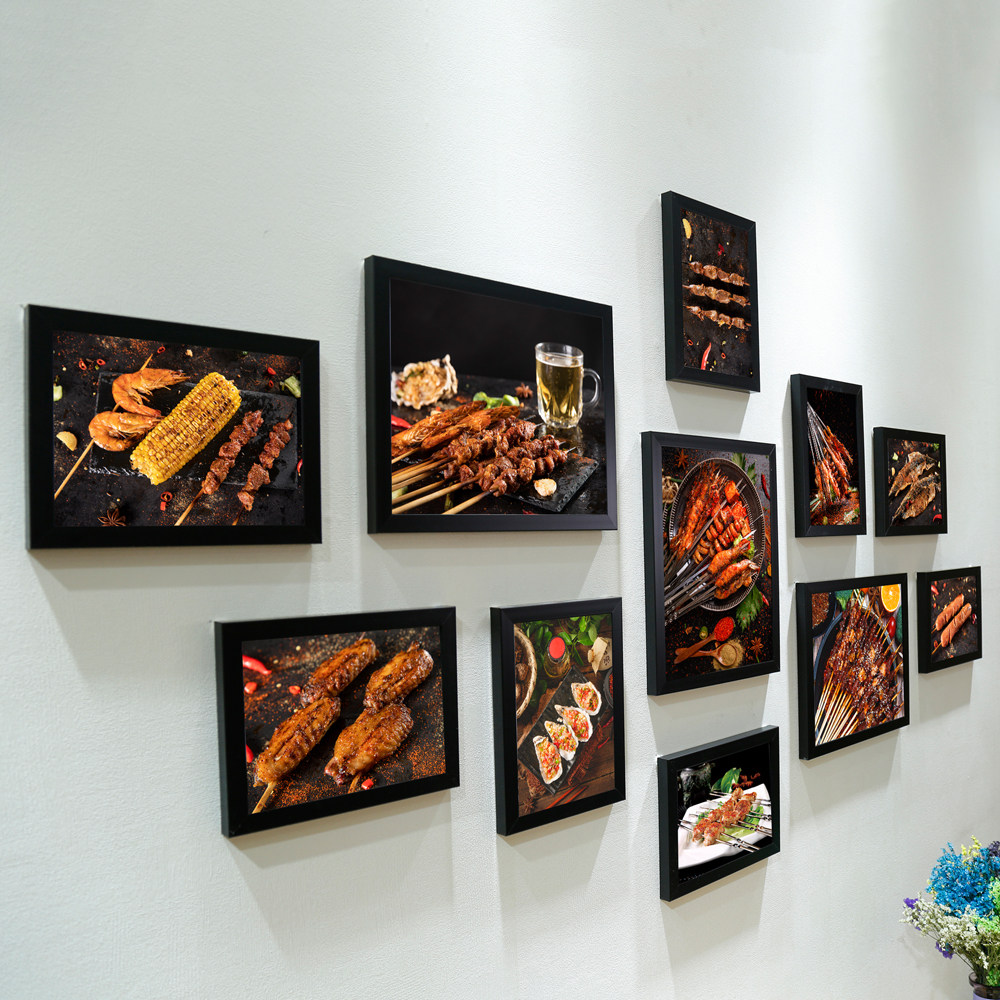 淄博美食烧烤店照片墙装饰画烤串有框挂画海鲜串串墙壁画组合相框