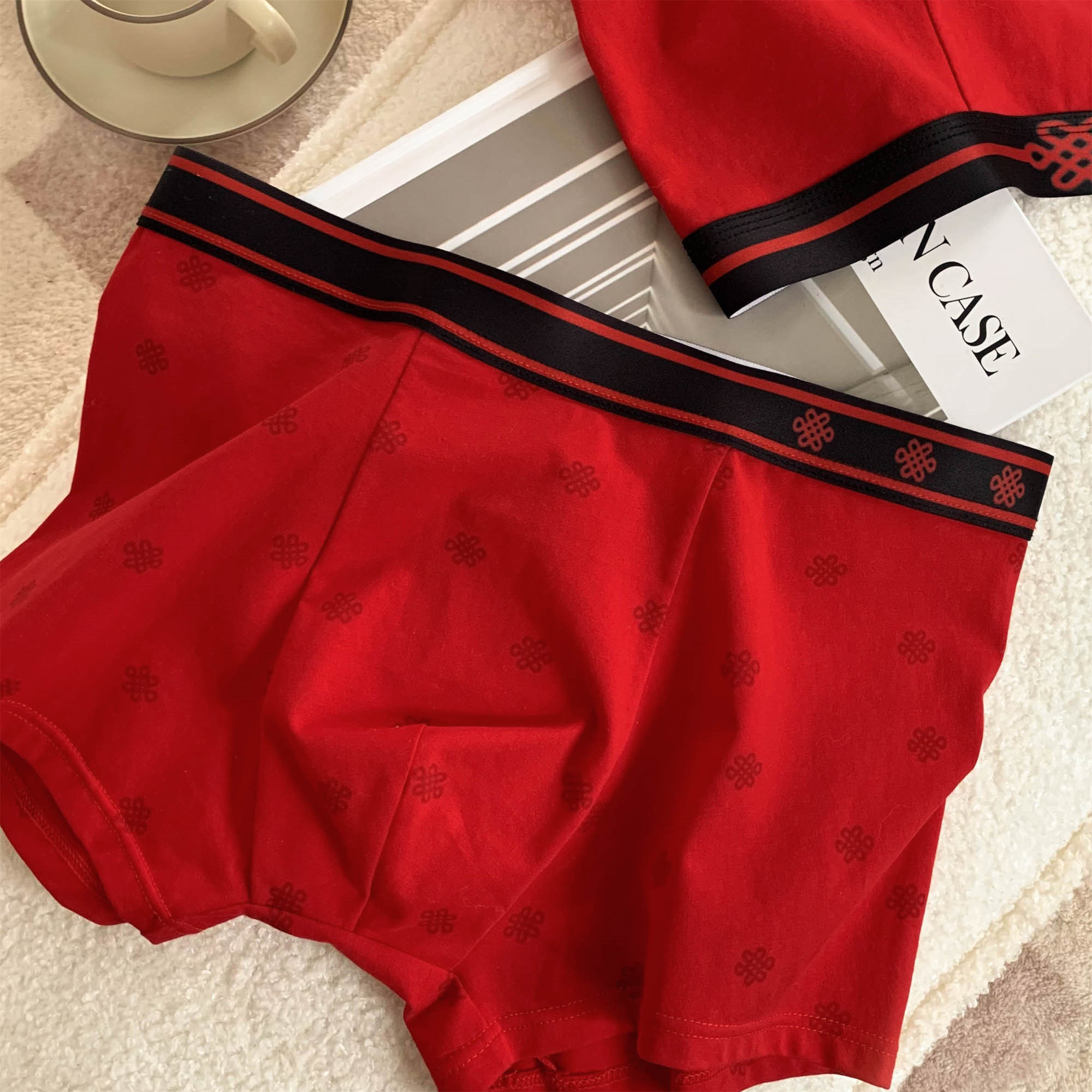 本命年红内裤男生平角红色纯棉