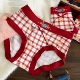萌犬红格 女款 可爱腊肠狗内裤 红色马年本命年格纹印花透气三角裤