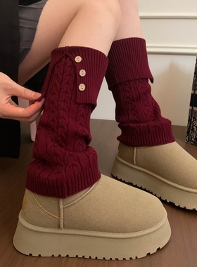 红色叠穿白色纹针织保暖灰色中筒堆堆袜女生黑色护小腿袜套女秋冬