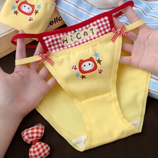 2026新款 女纯棉透气女士三角裤 红格纹Kitty多巴胺可爱内裤 小甜崽