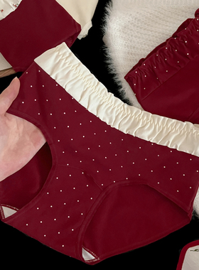 红莓点韵~红色本命年甜美感撞色内裤女款中腰纯棉2026马年三角裤