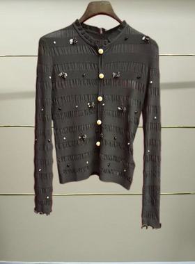 肆正品25夏钉珠针织开衫LF25X21ZM238-250