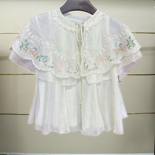 宁正品26夏珠饰粉彩绣花上衣LF26X61SB397-260
