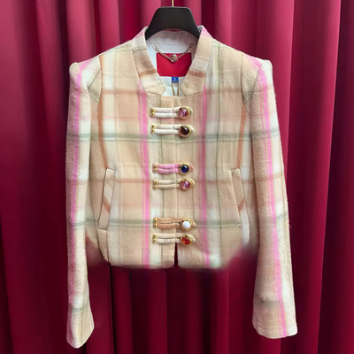 正品23冬 粉咖格纹外套LF23D21SC116-230
