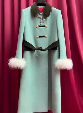 正品23秋骑士风羽毛长外套LF23Q51C01G237-230