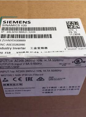 V20变频器 6SL3210-5BB21-5UV1 1.5KW 单相6SL3210原装