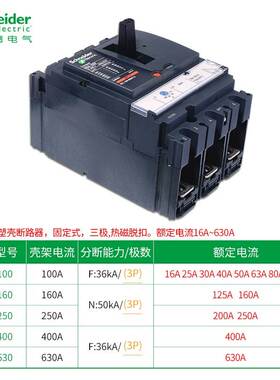 施耐德塑壳断路器NSX100N/F 3P 3D/4P 4D 160A 250A 固定式断路器