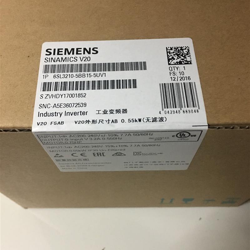 6SL3210-5BB15-5UV1全新V20变频器0.55KW/6SL3210-5BB15-5BV1
