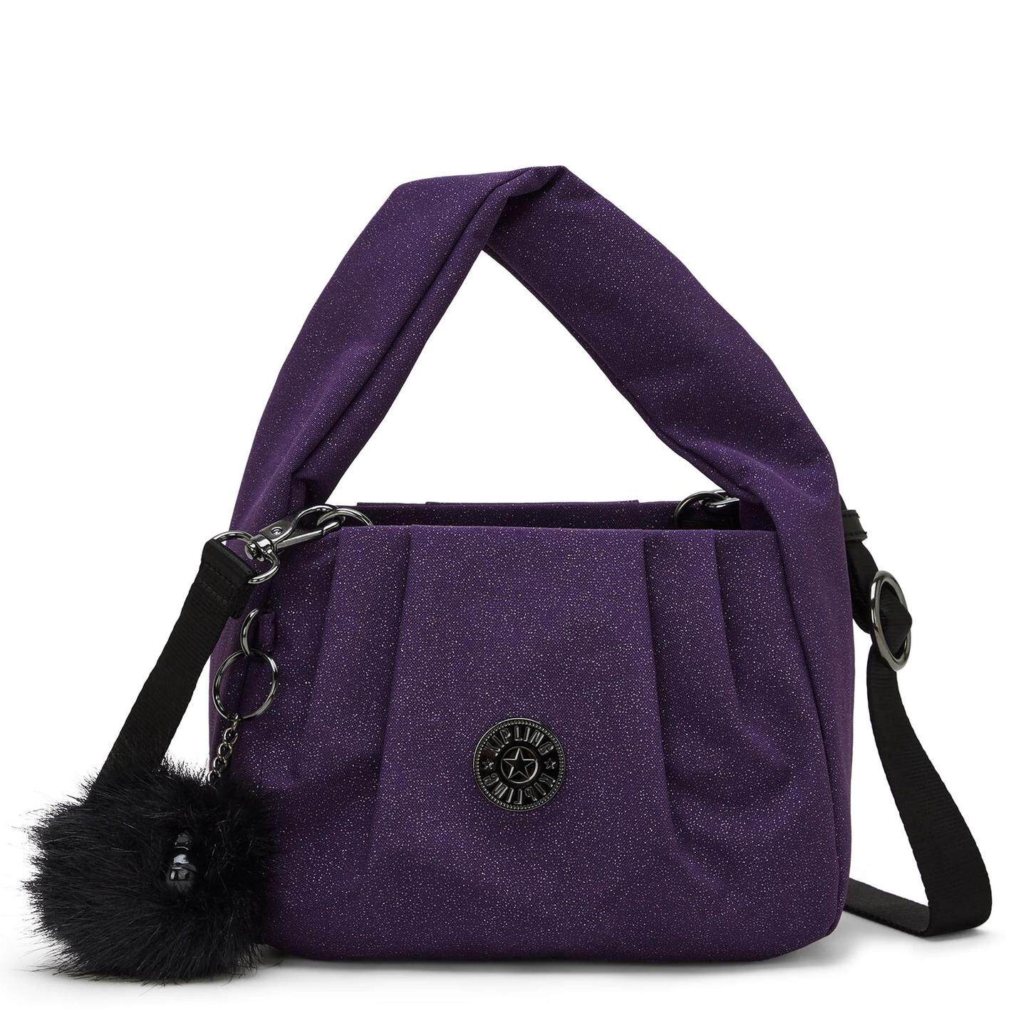 海外代购Kipling女士包袋新可调节肩带毛球挂饰褶皱设计闪光面料