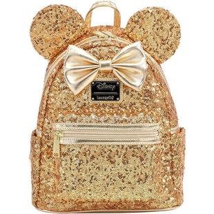 代购代购Loungefly痛包LASR独家迪士尼黄色金箔亮片米妮迷你双肩