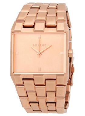 代购Nixon男士腕表防水夜光日期计时金属钢带玫瑰金方形商务休闲