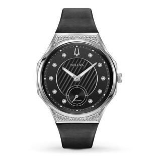 代购BULOVA宝路华女士腕表夜光小秒盘防水石英钢壳皮带黑盘钻石