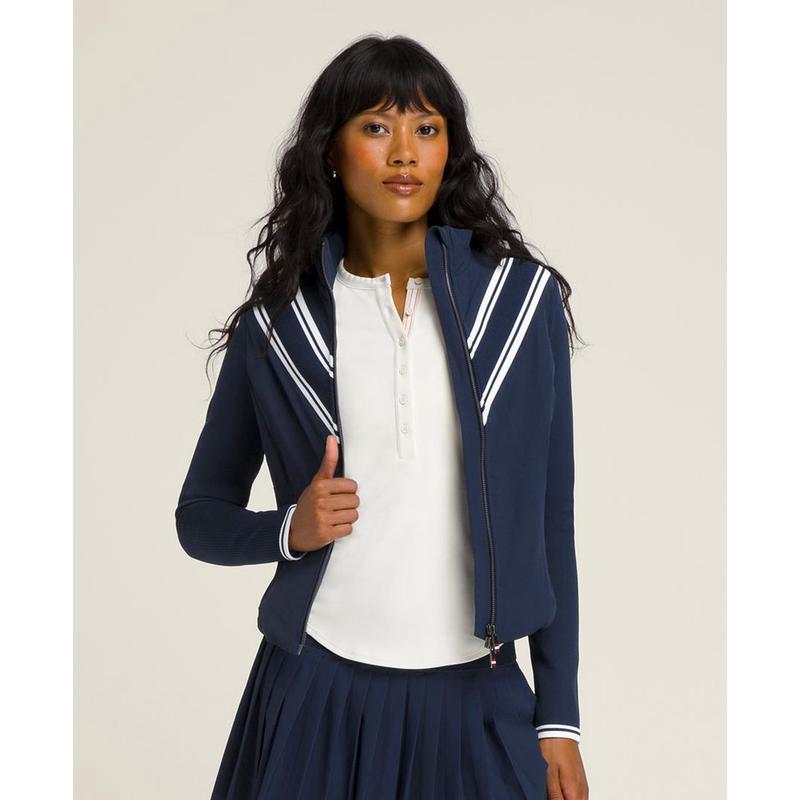 Wilson威尔胜女士运动夹克防泼水速干保暖弹性深蓝色拉链设计