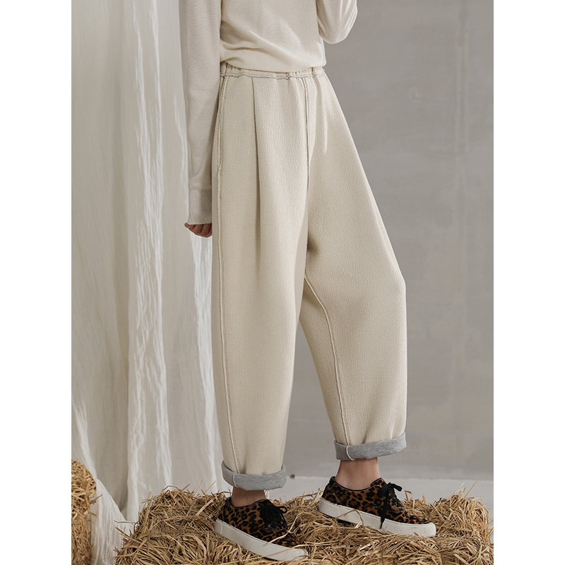 麻霖原创文艺女装2025新品蓬松柔软空气层拼色设计百搭休闲长裤