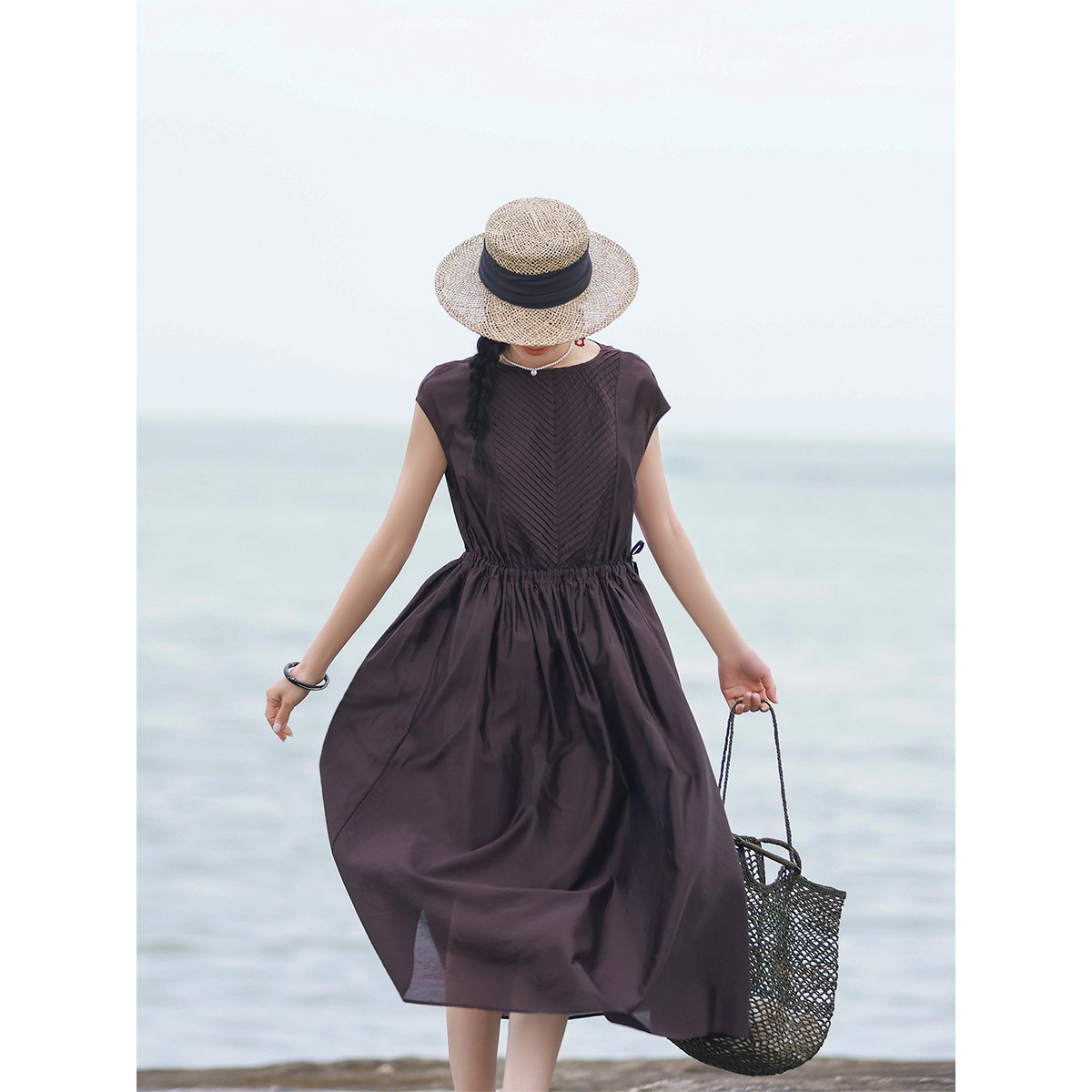 麻霖16姆米桑蚕丝棉圆领包肩袖风琴褶腰部抽绳挺括轻盈连衣裙,女装/女士精品,连衣裙,淘宝优惠券,粉丝福利购,淘宝优惠卷