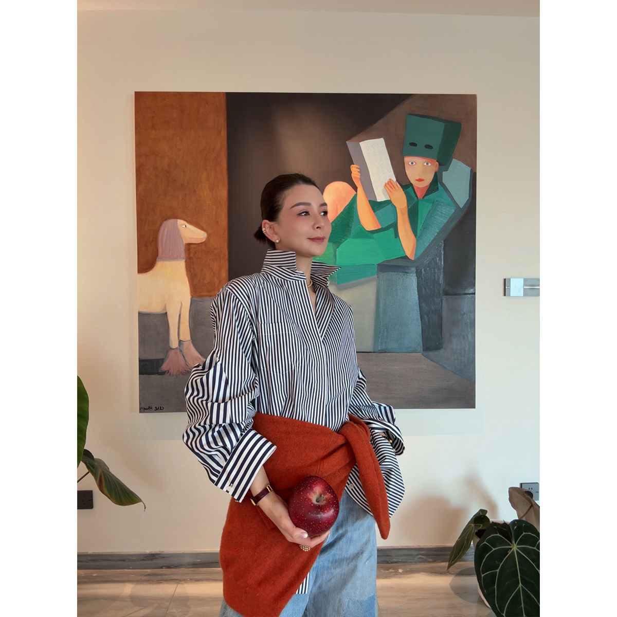 麻霖竖条纹色织棉宽细纹显瘦衬衣