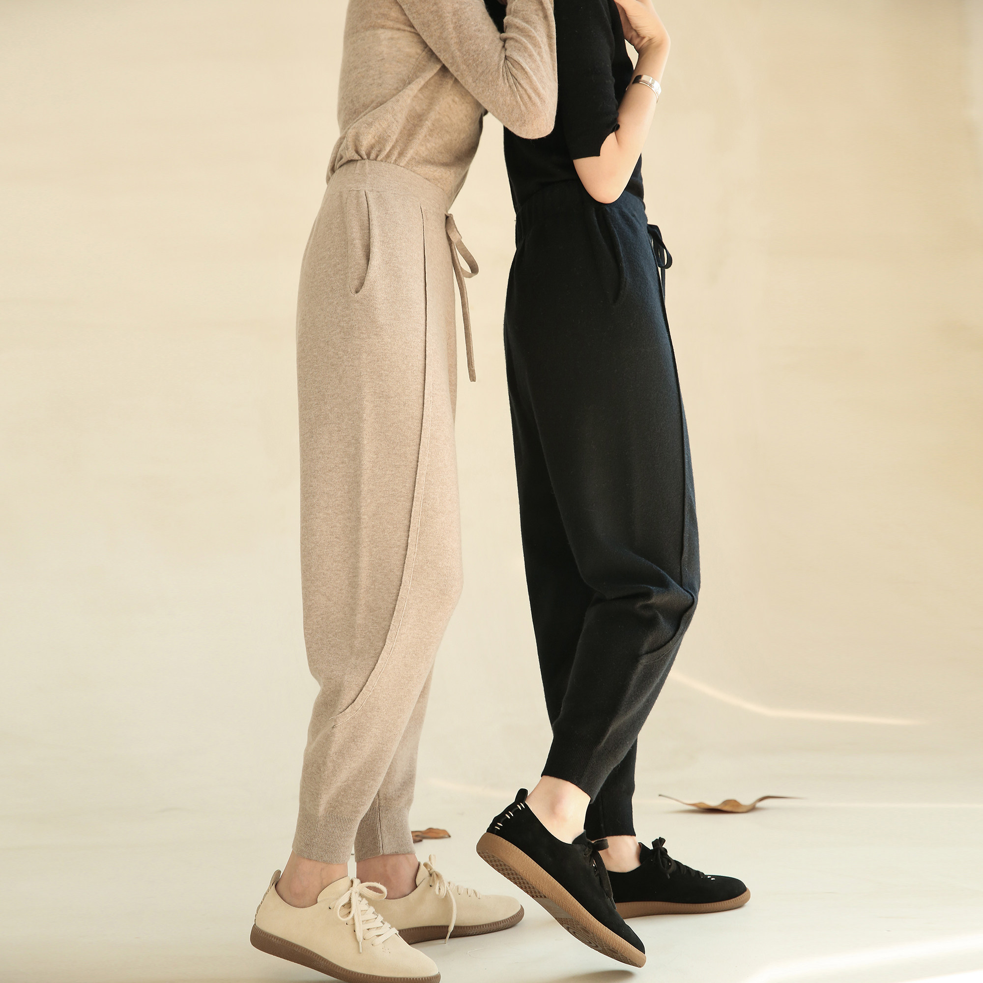 麻霖秋冬款羊毛羊绒530g重磅针织加厚显瘦松紧腰抽绳小脚裤,女装/女士精品,休闲裤,淘宝优惠券,粉丝福利购,淘宝优惠卷