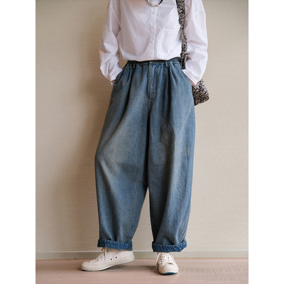 汉麻棉斜纹牛仔布酵洗复古牛仔裤