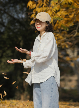麻霖女装春季汉麻HEMP小翻领落肩宽松休闲百搭长袖衬衫