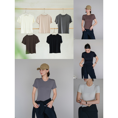 麻霖小版型圆领修身高弹短款T恤