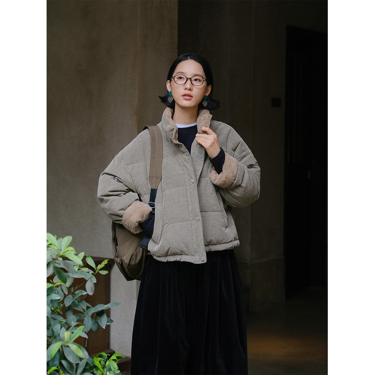 麻霖柞蚕丝棉90白鹅绒羽绒服外套