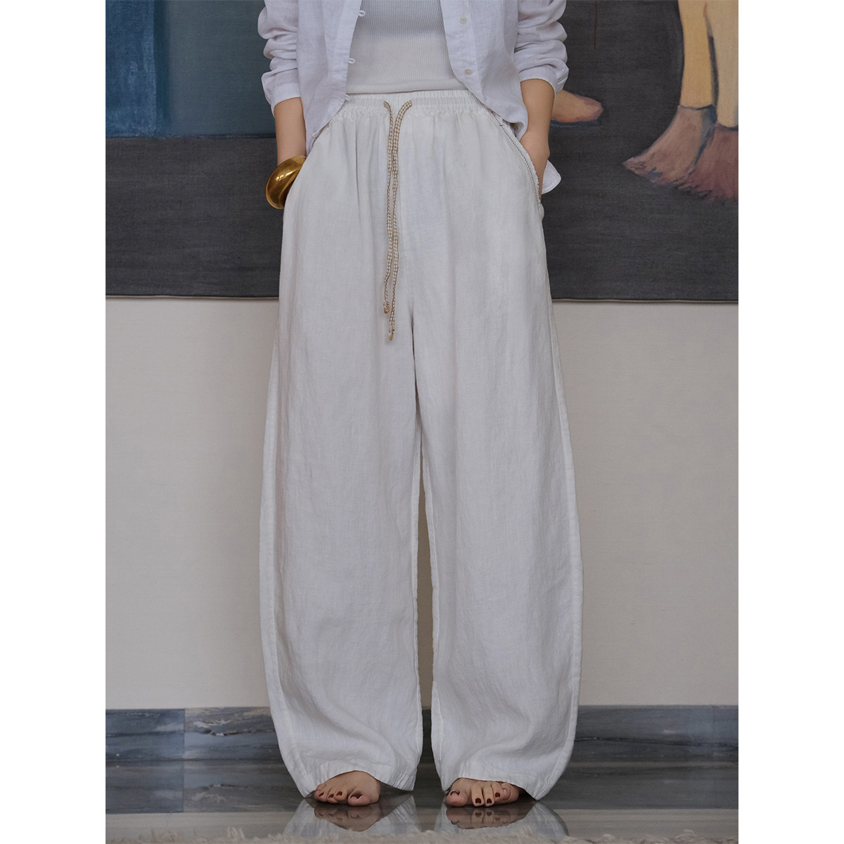 麻霖原创设计2025早春纯汉麻9支墩实垂坠显瘦镰刀裤长裤拖地裤,女装/女士精品,休闲裤,淘宝优惠券,粉丝福利购,淘宝优惠卷