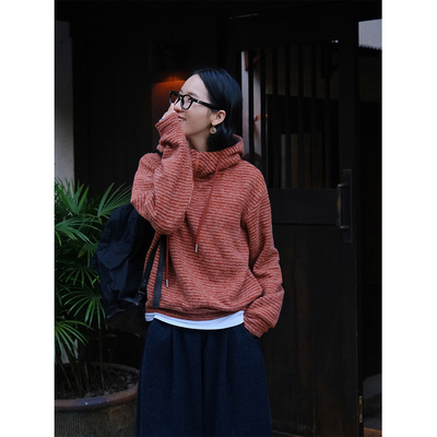 可机洗细条纹半拉链套连帽卫衣