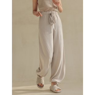 麻霖文艺原创女装 春秋羊绒宽松显瘦百搭舒适抽绳休闲裤