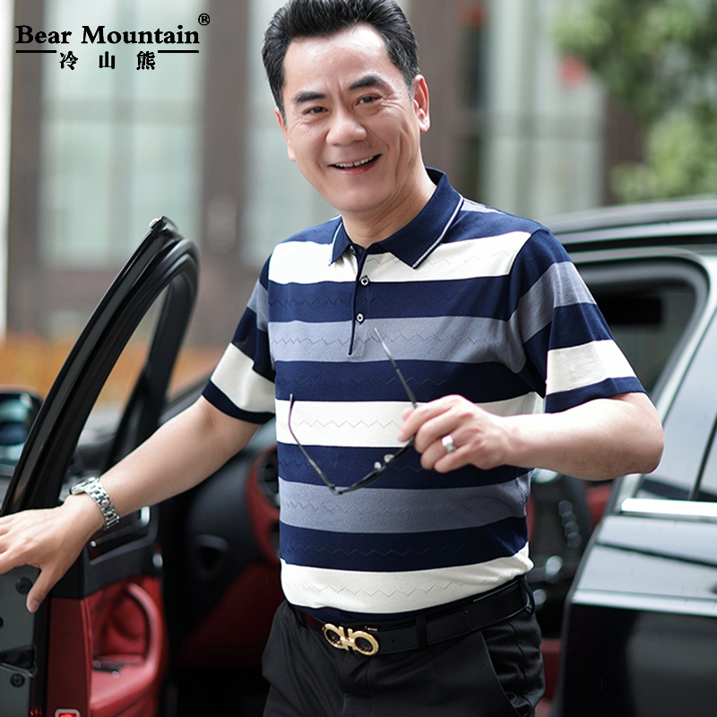 2018夏天新款爸爸装短袖t恤冰丝40-50岁中年人男士夏装休闲上衣服