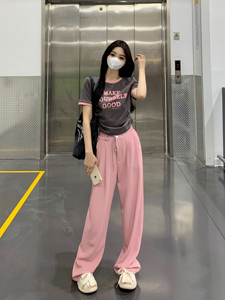 UU安娜大码女胖MM运动休闲套装减龄新款高腰阔腿裤短袖T恤两件套