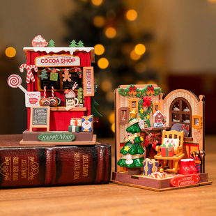 rolife若来diy小屋欢乐圣诞屋手工拼装艺术屋微缩场景玩具礼物女